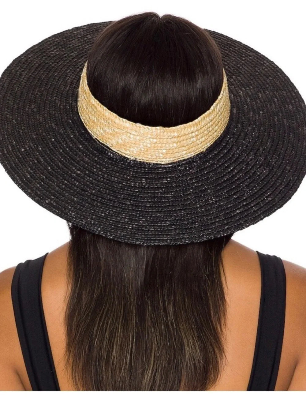BRIXTON Joanna Wheat Straw Hat in Black and Honey Sz M/L
